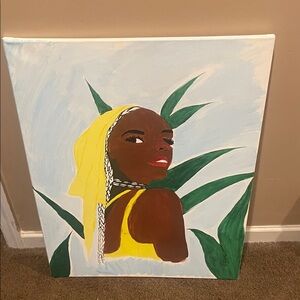 Vibrant Portrait Canvas Art in Yellow and Green girl